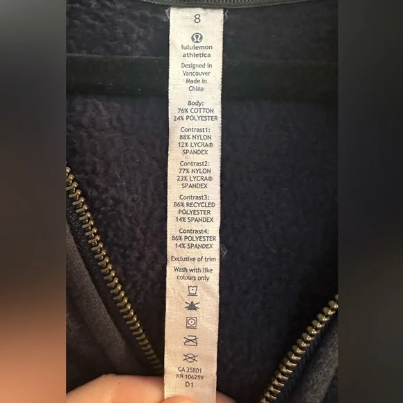 Lululemon Scuba Full-Zip Cropped Hoodie | Dark Navy | Size 8 | Thumb Holes - Picture 3 of 7